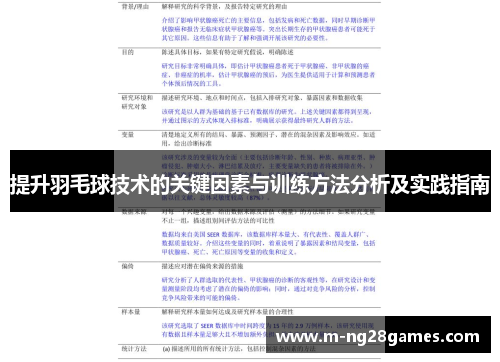 提升羽毛球技术的关键因素与训练方法分析及实践指南