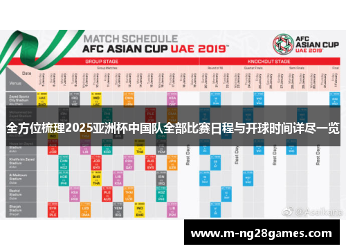 全方位梳理2025亚洲杯中国队全部比赛日程与开球时间详尽一览